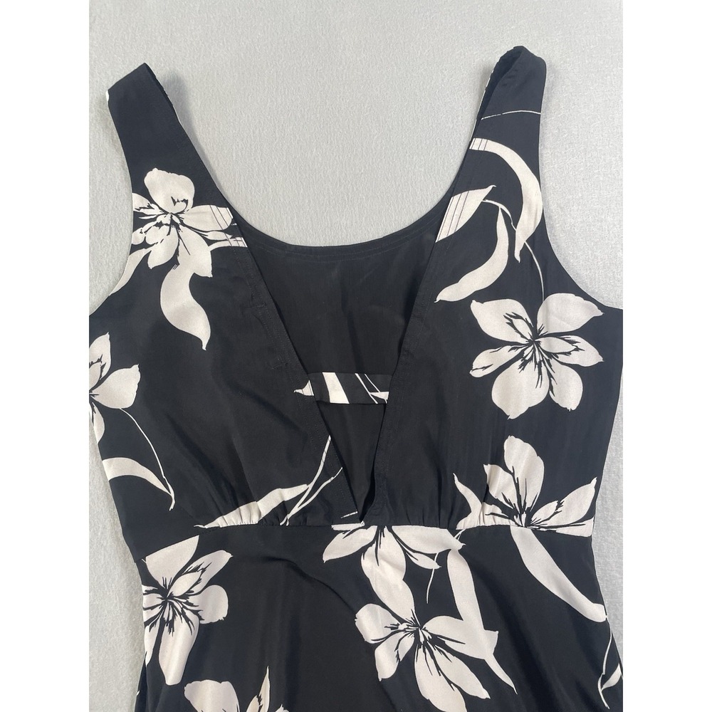 Willow Black/Grey Floral V-Back Ruffled Sleeveless Midi Sun Dress SZ Lg - Picture 3 of 14